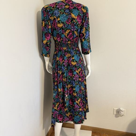 Vintage Sarah Taylor Floral Dress Size 6 80/90s Puff Sleeves - Picture 5 of 16